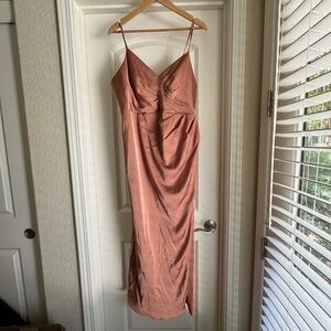 Azazie Maci Stretch Satin Bridesmaid Dress in Bronzer (Size A16)